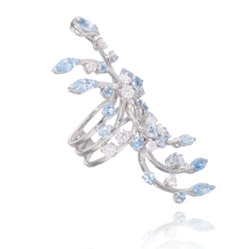 Anello in Oro bianco Diamanti e Acquemarine
