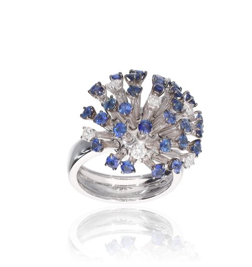 Anello in Oro bianco Diamanti e Zaffiri