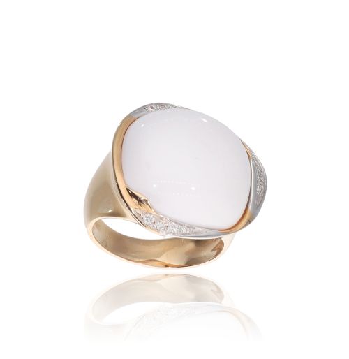 Anello in Oro Rosa Agata bianca e Diamanti