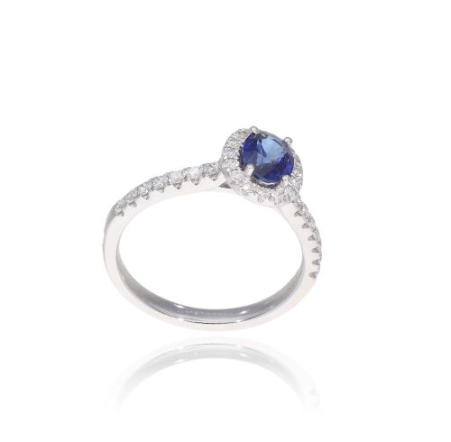 Anello in Oro bianco Zaffiro blu e Diamanti