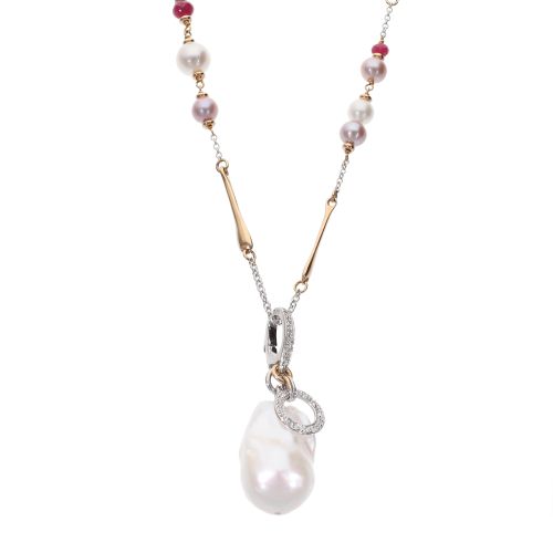 Collana in Oro rosa e Oro bianco Rubini e Perle di Acquadolce