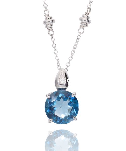 Girocollo in Oro bianco Topazio blu e Diamanti