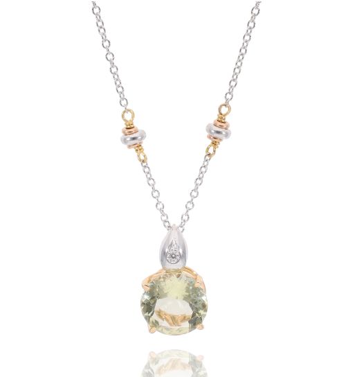 Girocollo in Oro bianco Quarzo Lemon e Diamanti