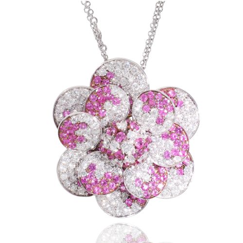 Collana in Oro bianco Zaffiri rosa e Diamanti