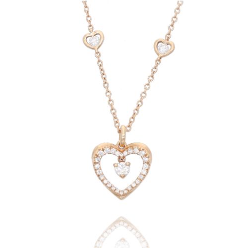Collana in Oro rosa con pendente a cuore e Diamanti